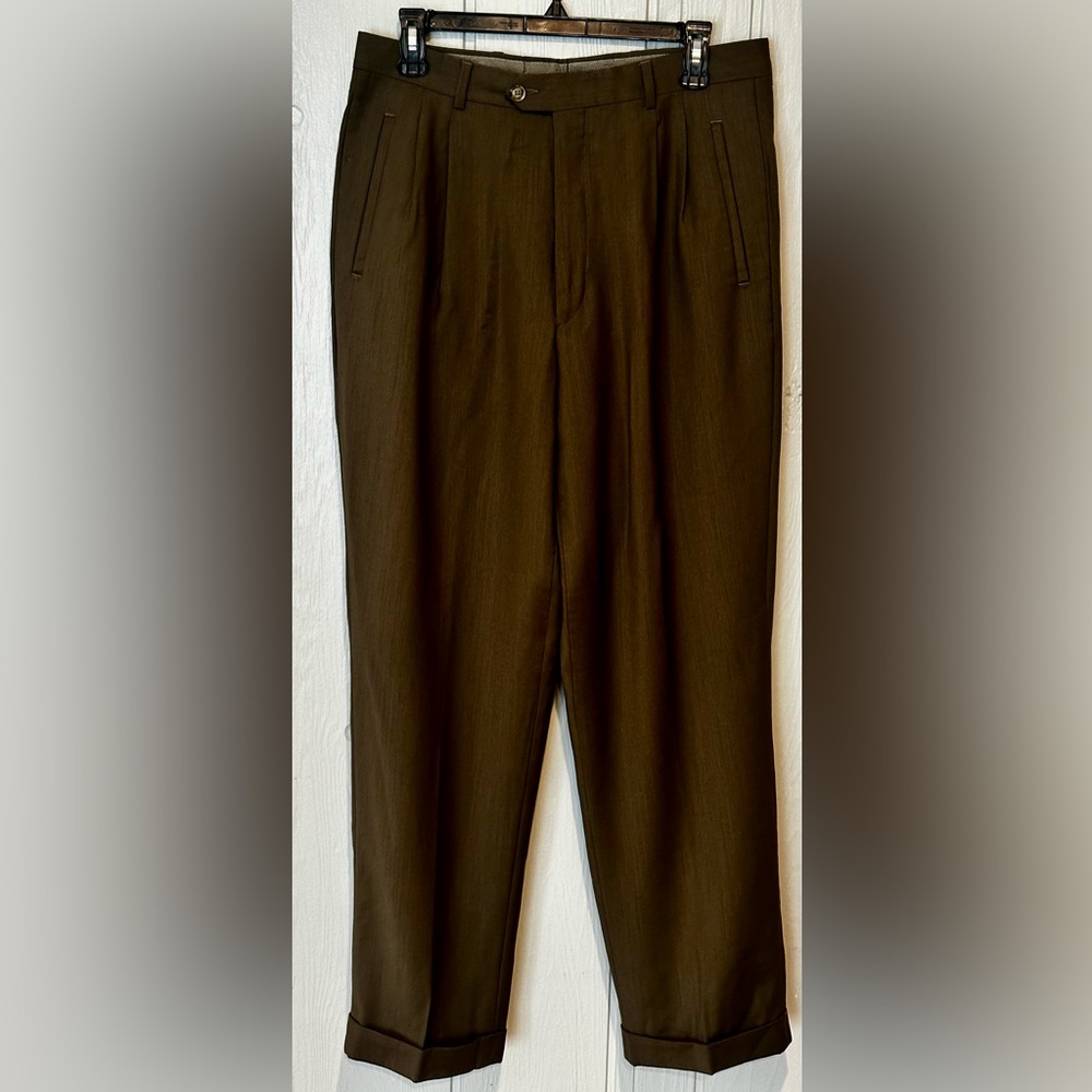 Elegant Men's Brown Tan Wool Dress Pants